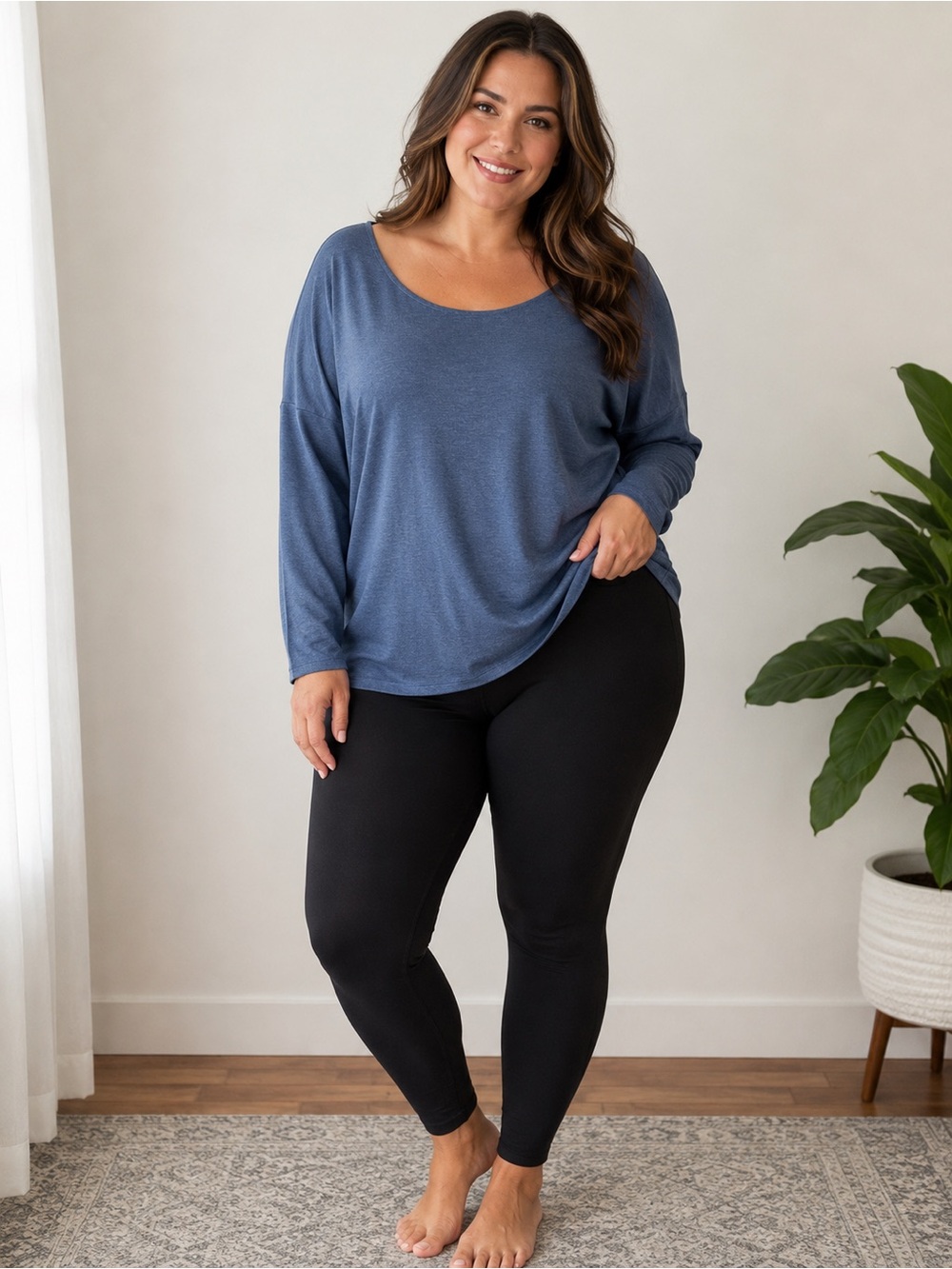 Old Navy Scoop Neck Long Sleeve Top - Denim Blue